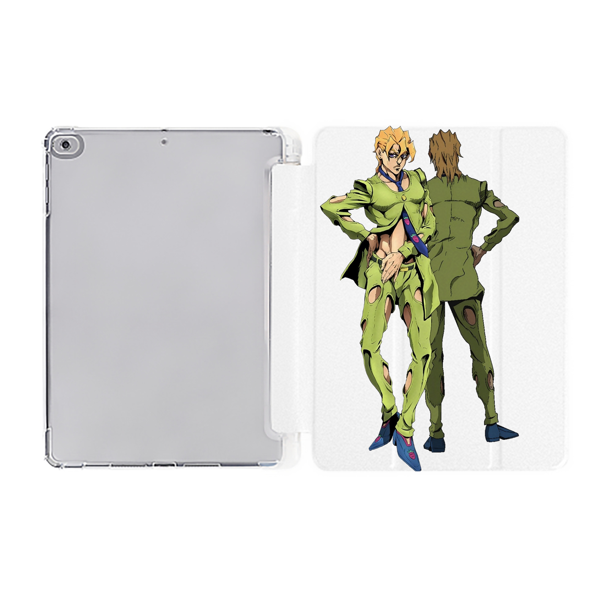 （画像用） ジョジョの奇妙な冒険 パンナコッタ?フー JoJo's Bizarre Adventure Pannacotta Fugo IPad ケース ペン収納付き 三つ折りスタンド PUレザー×シリコン 対応機種9.5/10.5/10.9インチ